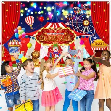 Imagem de Cenário de carnaval de circo para fotografia Bem-vindo à faixa de carnaval, cortina vermelha, tema de barraca de roda-gigante, decorações de festa de circo