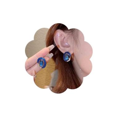 Imagem de Aneneiceera Brincos de argola azul esmaltados vintage brincos de argola de cristal dourado texturizados brincos de redemoinho azul brincos de pedra preciosa azul para mulheres, Zinco, nah
