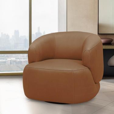 Imagem de Poltrona Decorativa Verona Sala De Estar Base Giratória Em Aço Couro Conhaque G88 - Gran Belo