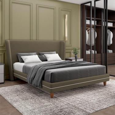 Imagem de Conjunto Cama Com Cabeceira Casal Torres Pés Em Madeira Veludo Castor G91 - Gran Belo