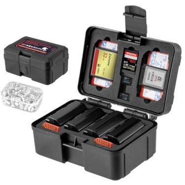 Imagem de FOMITO Capa de bateria para câmera e organizador de cartões de memória – comporta 7 cartões SD 2 CFast 2 CF 2 Micro SD 2 XQD – Caixa de armazenamento rígida resistente à água à prova de choque (preto