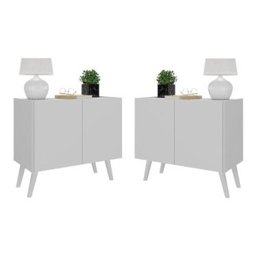 Imagem de Kit 2 Mesas De Cabeceira Retrô 2 Portas Mp4138 Branco Branco