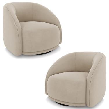 Imagem de Poltrona Decorativa Orgânica Giratória Kit 2 Lya M22 Suede Bege - Mpozenato