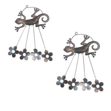 Imagem de Sino Dos Ventos Lagartixa Flores Kit 2 Unidades Jardim Quintal Varanda Enfeite Ambiente Externo Decoraçao