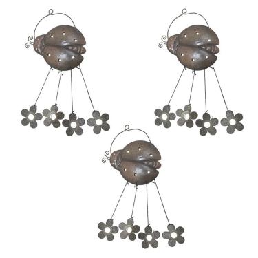 Imagem de Sino Dos Ventos Flores Joaninha Kit 3 Unidades Decoraçao Jardim Quintal Varanda Enfeite Ambiente