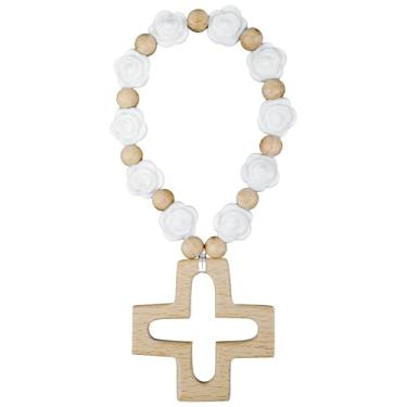 Imagem de Sumalon Rosário de silicone batismo cruzado, coleção de rosário de primeira comunhão, presentes de comunhão cristã (flor, branco)