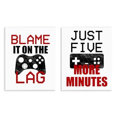 Imagem de Stupell Industries Funny Gamer Phrases Conjunto de arte de placa de parede de 2 peças, design por Kim Allen, 14 x 11