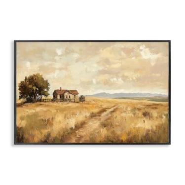 Imagem de Stupell Industries Arte giclée emoldurada em preto Western Landscape Farmhouse Hill, design por Petal Prints Design, 12 x 18