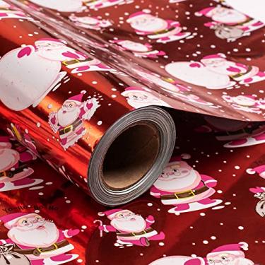 Imagem de RUSPEPA Papel de embrulho de Natal, papel de embrulho de rolo jumbo - design de Papai Noel vermelho para embrulho de presente de Natal - 60 cm x 30 m