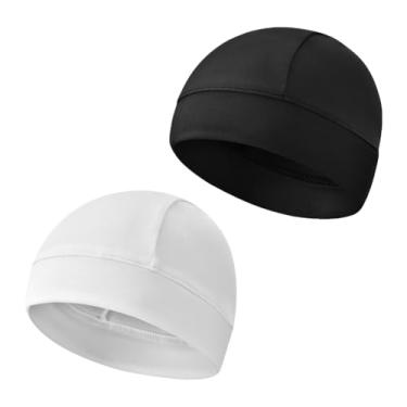Imagem de GSHLLO 2 peças de bonés de caveira leves e respiráveis, forro de capacete, bonés de ciclismo, gorro de corrida, chapéus de dormir elásticos, Preto, branco, 27 x 18 cm ( L x W )