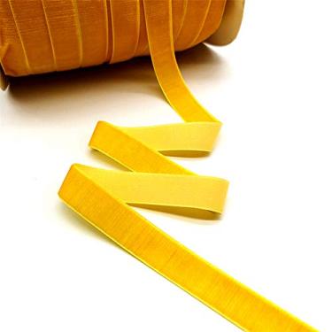 Imagem de Fita de veludo amarelo de 50 metros de 1,9 cm, fita vintage para embrulho de presente, fitas para artesanato, fita fina, enfeites de tecido de veludo para decoração de buquê de guirlanda de árvore de