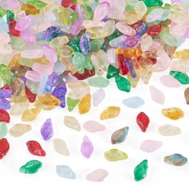 Imagem de Craftdady 300 peças de contas de folha de vidro transparente contas de folhas de árvore de cristal colorido verde amarelo tijolo de ameixa folha de ameixa contas para artesanato DIY brinco pulseira