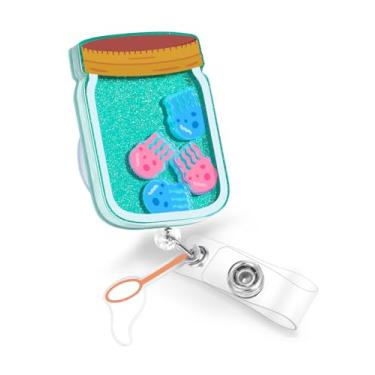 Imagem de Plifal Clipe de suporte para crachá - linda água-viva azul rosa retrátil para crachá de identidade com clipe jacaré, enfermeira, escritório de enfermagem, trabalhador médico, acessórios para