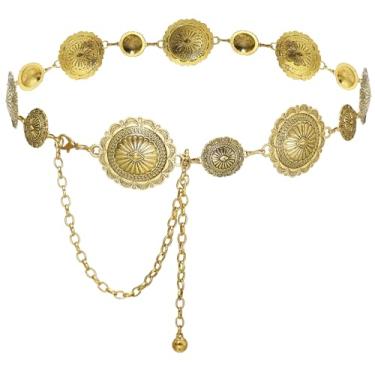 Imagem de Heyjoin Cinto feminino de corrente Western Cowgirl, ajustável, moderno, de metal, para vestidos, jeans, festa, concerto, country, Flor dourada, L: 135cm/53in