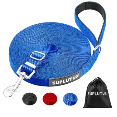 Imagem de Coleira longa para adestramento de cães - Coleira de treinamento de cães ajustável de 3 m 15 m para cães grandes, médios e pequenos com bolsa de armazenamento (5 pés/azul)