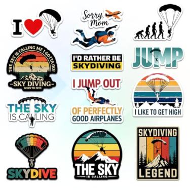 Imagem de Conjunto de 12 peças de adesivos de paraquedas engraçados e aventura com citações como The Sky Is Calling and I Jump Out of Perfectly Good Airplanes, adesivos para laptop, garrafa de água, capacete