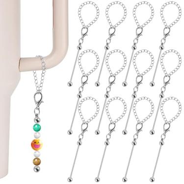 Imagem de 12 peças de berloques de copo com contas, acessórios compatíveis com pingentes Stanley com contas para copos com alça, correntes de copo para 30 garrafas de água de 1,134 g, pingente de presente DIY