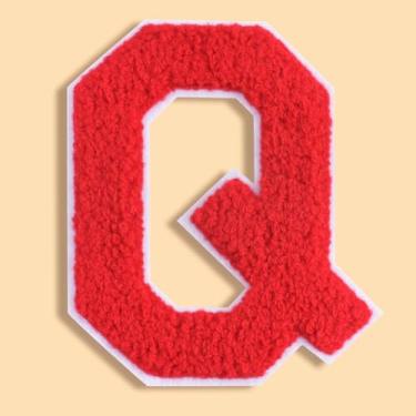 Imagem de QianSiLi Adesivos de letras universitárias de chenille vermelho de 11 cm, letras grandes para jaquetas Letterman, moletons com capuz, mochilas, coletes, roupas, adesivos individuais de letra Q