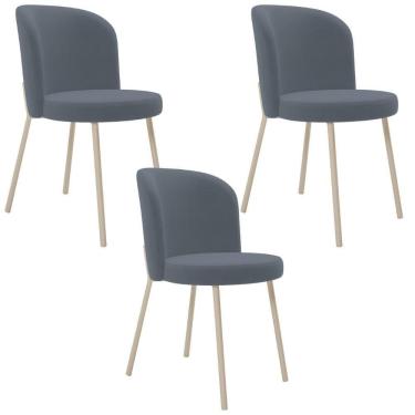 Imagem de Kit 03 Cadeiras Para Sala De Jantar Cozinha Estofada Gavi Arena L02 Suede Cinza - Lyam Decor