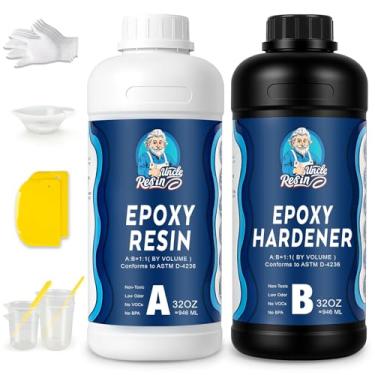 Imagem de UncleResin Kit de resina epóxi de 1,8 g – Proporção de 1:1, autonivelante, resina cristalina com acabamento antiamarelamento e sem bolhas para projetos de arte, porta-copos, joias e artesanato DIY