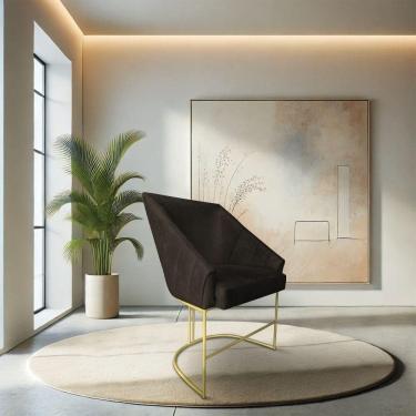 Imagem de Poltrona Decorativa Alana Suede Base De Ferro Dourado - Pallazio Cor Marrom
