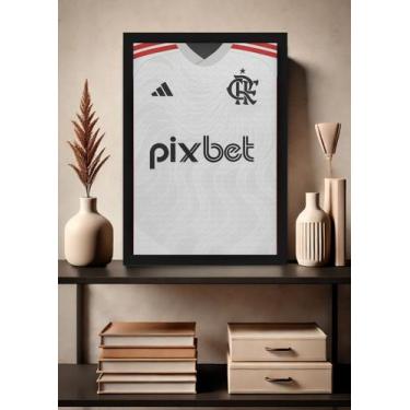 Imagem de Quadro Camisa Flamengo 2023 com Vidro e Moldura Preta Tamanho:21cm x 3