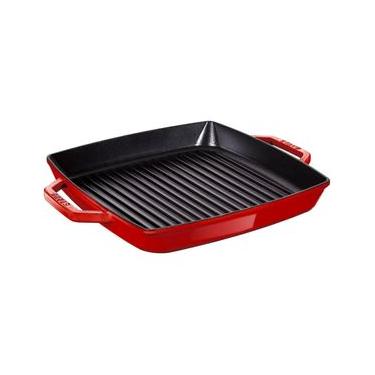 Imagem de GRELHA STAUB QUADRADA COM DUAS ALÇAS EM FERRO FUNDIDO VERMELHO CEREJA 23X23CM 405117300