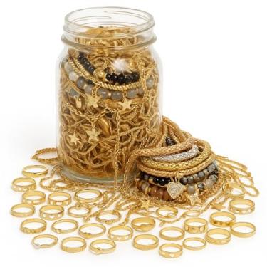 Imagem de Conjunto de jarras de joias misteriosas – 88 + peças de caixa de joias surpresa para mulheres (brincos - anéis - colar - pulseira - pulseiras - tornozeleiras - corrente de cintura - anéis de dedo do