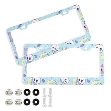 Imagem de SEHANY Molduras de placa de carro vintage rosa crânio, capas de alumínio à prova de ferrugem com furos elípticos e parafusos serve para veículos padrão dos EUA tamanho acessórios de carro para