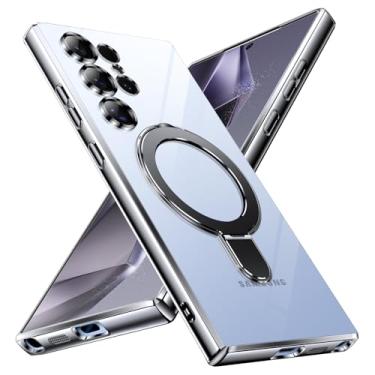 Imagem de YSLBWLE Capa ultrafina de TPU para Samsung Galaxy S24 com suporte magnético [à prova de choque de grau militar] Capa macia flexível antiamarelamento fina e suporte de 360° (preto) 28-s24u-01