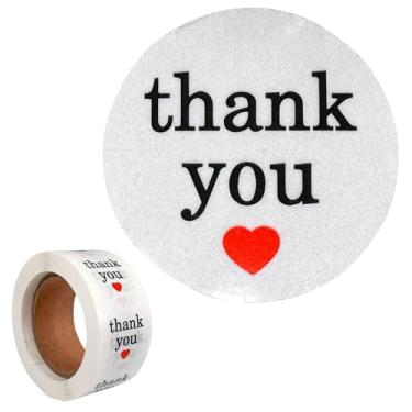 Imagem de N 'icePackaging - 500 Qtd. - 2,5 cm - Obrigado - Texto preto com coração vermelho em transparente - Adesivos/seladores - Autoadesivos - para decoração/vendas/marca/envelopes/mercadoria/apreciação do