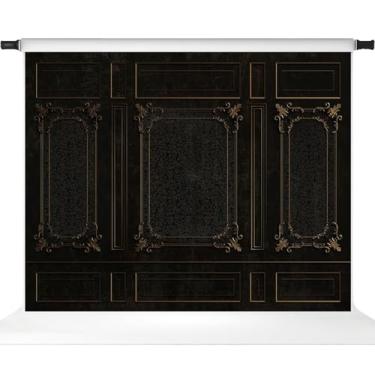 Imagem de Kate Pano de fundo clássico preto dourado europeu com textura floral vintage cenário fotográfico para estúdio fotográfico, 3 x 2,4 m