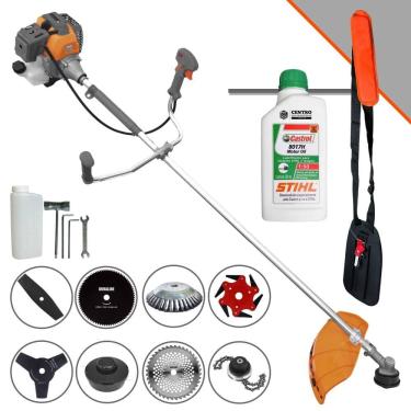 Imagem de Roçadeira Tekna RL430P 43cc 1,7HP Com Carretel + Facas 2 Pontas, 3 Pontas, 6 Pontas, 40 Dentes, 80 Dentes, Trimmer, Escova de Aço + ÓLEO STIHL 2T