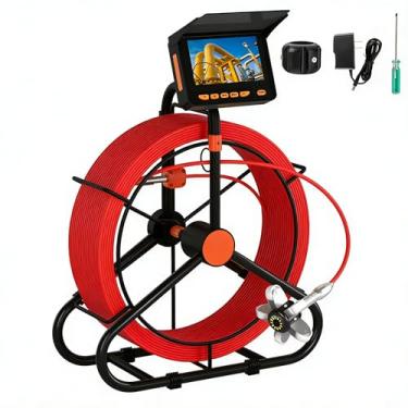 Imagem de Câmera de Boroscópio de Esgoto de 10 metros, Câmera de Inspeção de Tubo de Drenagem JQKJCAM com 12 Luzes de Tela de Vídeo de 4,3'' 32 GB