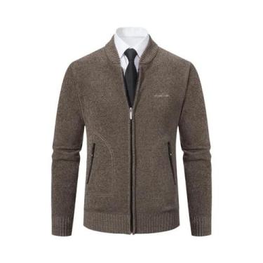 Imagem de Suéter Cardigan Masculino Grosso E Quente Com Gola Alta, Casual E Solt