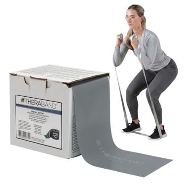 Imagem de THERABAND Faixa de resistência rolo de 22,7 metros, faixas elásticas profissionais de prata super pesada, sem látex, para exercícios superiores e inferiores, fisioterapia, pilates e reabilitação, caixa dispensadora, Advanced Level 2