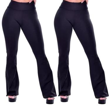 Imagem de Kit 02 Calças Flare Marenna Modas Bailarina Suplex Cintura Alta Feminina-Feminino