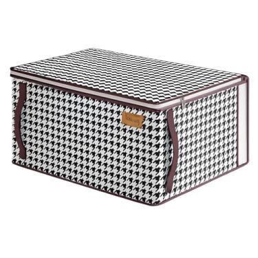 Imagem de Caixa de roupas, Organizadora Grande Dobrável com Tampa e Visor – TNT Reforçado com Alças Laterais – Ideal para Roupas, Cobertores e Acessórios – Estampa Pied de Poule