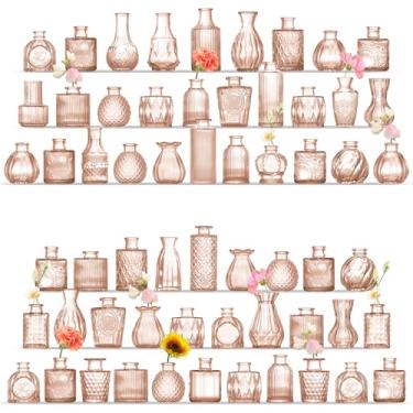 Imagem de MARTAGE Conjunto de 60 vasos de vidro, pequenos vasos de vidro para flores, vasos pequenos âmbar para centros de mesa, vaso vintage para casamentos, festas, eventos, recepção, decoração de casa