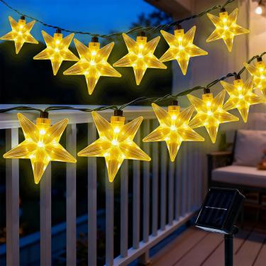 Imagem de 50 luzes solares de LED para ambientes externos, estrelas cintilantes de 80 m ao ar livre à prova d'água com 8 modos, cordão de luzes movidas a energia solar, jardim, acampamento, decoração de festa