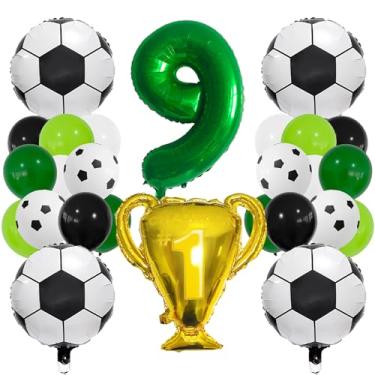 Imagem de Balão esportivo verde 9 anos, decoração esportiva de 9º aniversário, troféu de futebol 9 balões, decoração de festa de 9º aniversário de futebol verde, perfeito para festas temáticas, kits de balões