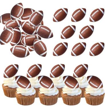 Imagem de Pacote com 60 bolas de rugby comestíveis, topos de cupcake de papel wafer, bolas esportivas, decoração de cupcake para tema de bola esportiva de rúgbi, chá de bebê, meninos, meninas, festa de
