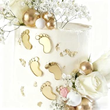 Imagem de SRMIRO 3 Pares De Decoração Bolo Com Pés Bebê, Topo Boas-Vindas Em Acrílico Dourado Para Chá Revelação Gênero, Suprimentos Festa Aniversário