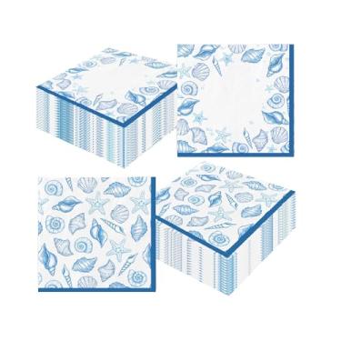 Imagem de FYSUIMU Guardanapos de papel descartáveis, 50 peças, concha do mar, estrela-do-mar, sobremesa, jantar, guardanapo de mão, para verão, praia, festa, casamento, chá de bebê, artigos de festa