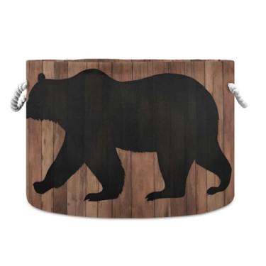 Imagem de JUZIHAI Cesta de armazenamento dobrável de urso preto para bebê, cesto de roupa suja, cobertor com alças de corda de algodão, caixa de brinquedos dobrável, organizador de armário para quarto, berçário