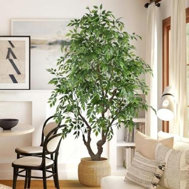 Imagem de Roselywed Árvore de ficus artificial 2294 folhas de luxo realista alta grande folha brilhante sintética vaso tropical 213 cm preto para ambientes internos casa, escritório, varanda, shopping, hotel