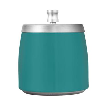 Imagem de Qilmy Cinzeiro de aço inoxidável liso verde-azulado escuro cor sólida com tampa - Cinzeiro de cigarro à prova de vento sem cheiro sem fumaça para casa, escritório, carro, pátio, varanda (uso interno e