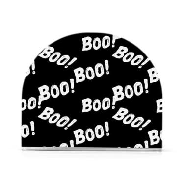 Imagem de JUZIHAI Suporte de guardanapo de Halloween Boo para mesa dispensador de guardanapo de acrílico para mesa suporte de lenços independente para cozinha sala de jantar bar festa decoração de casa