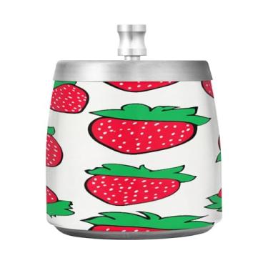 Imagem de Qilmy Cinzeiro de aço inoxidável de folhas de morango com tampa - Cinzeiro de cigarro à prova de vento sem cheiro sem fumaça para casa, escritório, carro, pátio, varanda (uso interno e externo)