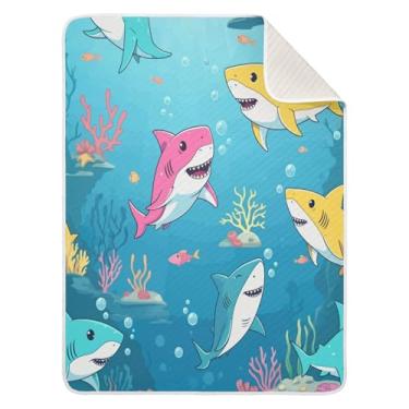 Imagem de Qilmy Cobertor de bebê colorido subaquático 76 x 101 cm, cobertor infantil de algodão macio para meninos e meninas, cobertor leve e quente para bebês e bebês recém-nascidos